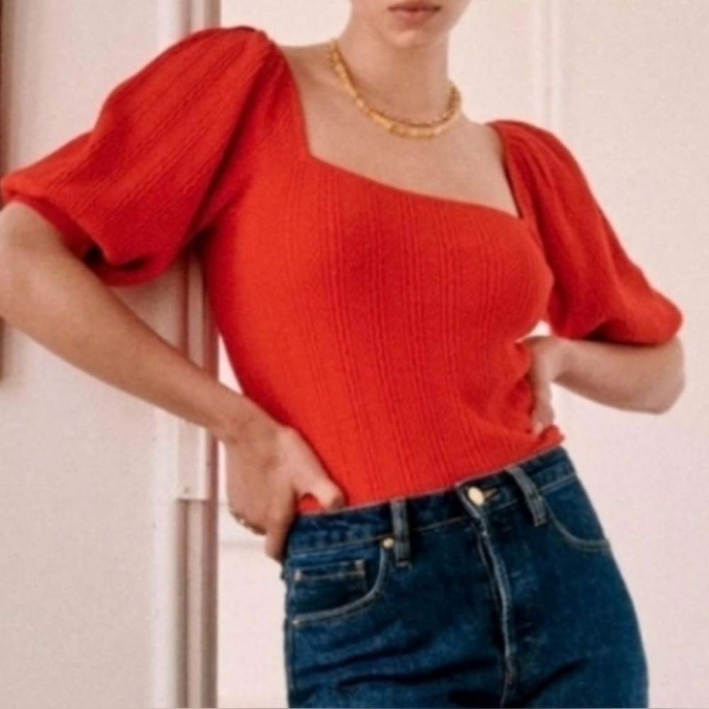 Sezane Alessia Top Red Puff Sleeve Top Red Size Medium